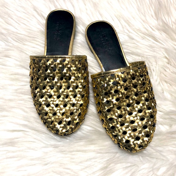 Zara gold metallic mule sandals
